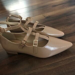 ASOS design beige point toe flats with cross straps